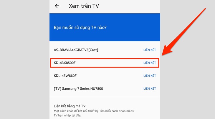 Mục Xem trên TV từ Youtube trên điện thoại