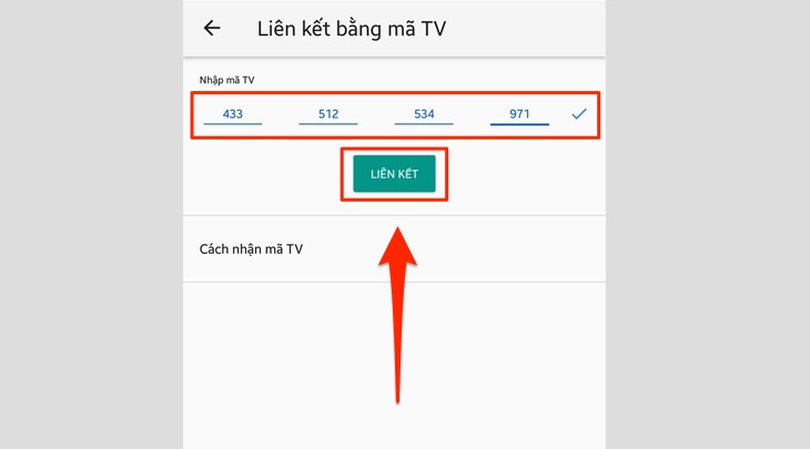 Nhập mã số liên kết trên điện thoại