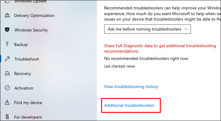 Chọn Additional troubleshooters