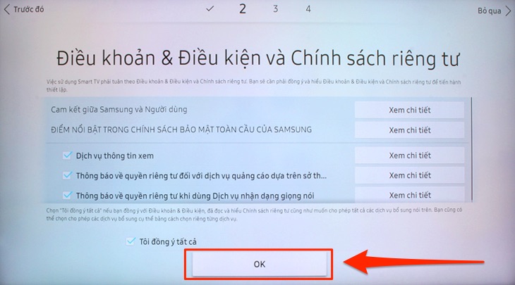 Các bước cài đặt lại sau khi thiết lập lại tivi Samsung