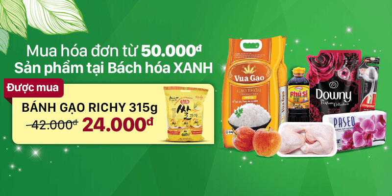 Mua hóa đơn trên 50.000đ được mua bánh gạo Richy 315g giá 24.000đ Mua hóa đơn trên 50.000đ được mua bánh gạo Richy 315g giá 24.000đ
