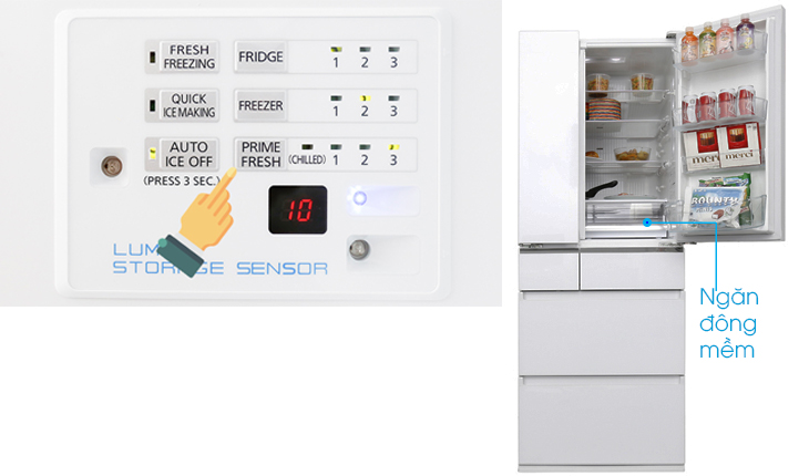 Cách sử dụng bảng điều khiển tủ lạnh Panasonic nhiều cửa > Chỉnh ngăn cấp đông mềm