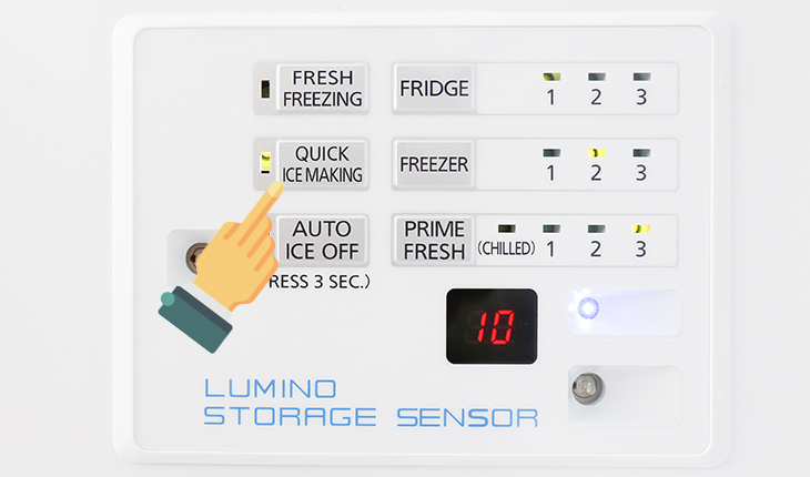Cách sử dụng bảng điều khiển tủ lạnh Panasonic nhiều cửa > Bật/tắt chức năng làm đá nhanh