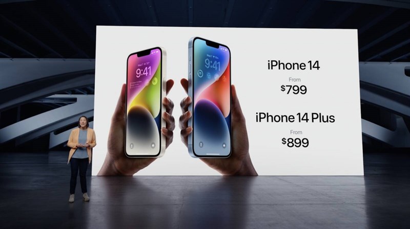 Tại Mỹ, iPhone 14 và iPhone 14 Plus có giá bán lần lượt là 799 USD (khoảng 18.8 triệu đồng) và 899 USD (khoảng 21.2 triệu đồng)