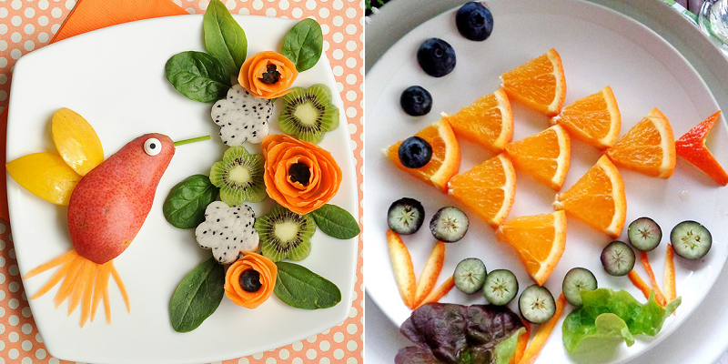 Let's create beautiful fruit 'paintings' on a white plate together.