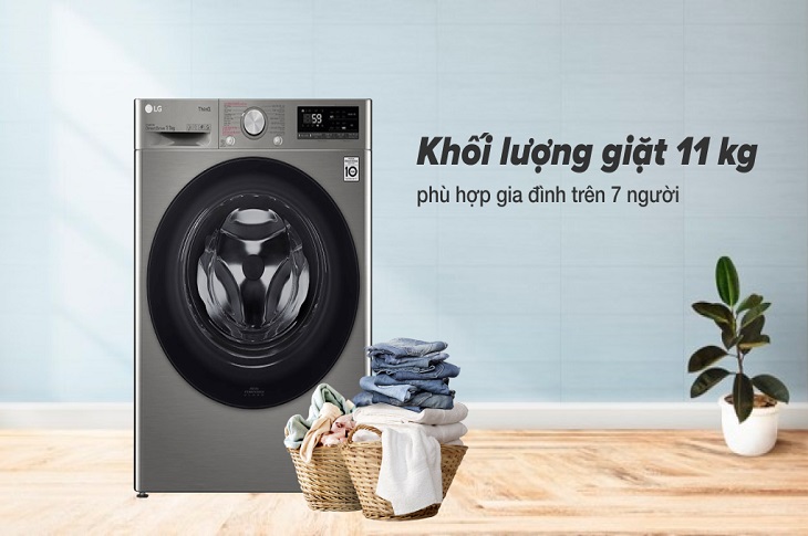 Máy giặt LG Inverter 11 kg FV1411S4P có khối lượng giặt lên đến 11kg