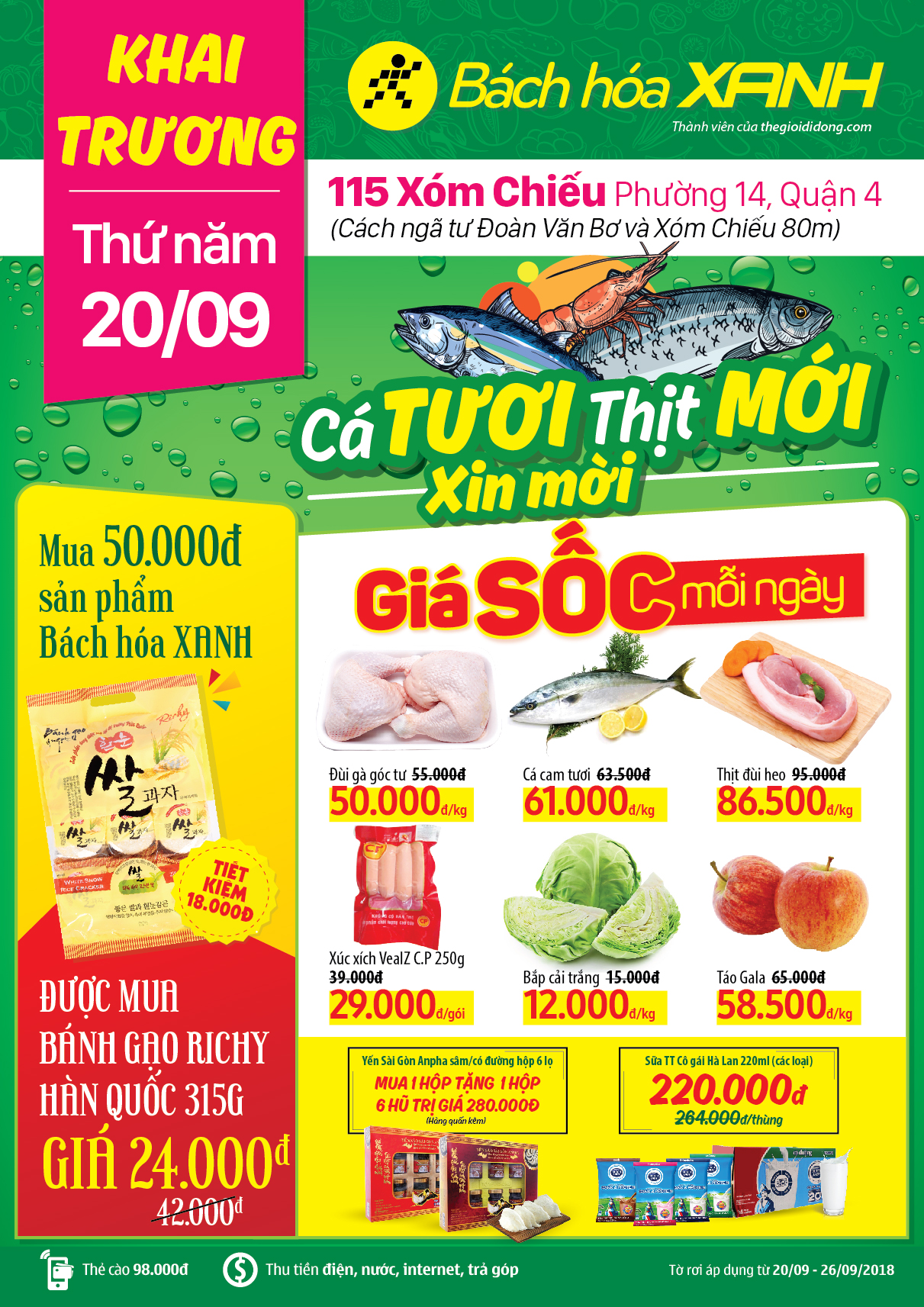 Siêu thị Bách hoá XANH 115 Xóm Chiếu khai trương 20/09/2018 Siêu thị Bách hoá XANH 115 Xóm Chiếu khai trương 20/09/2018
