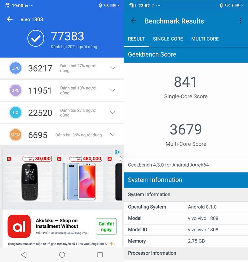 vivo y81 antutu score