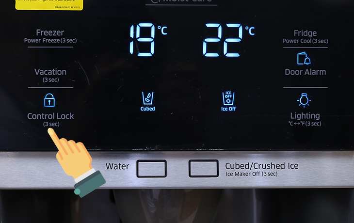 Cách sử dụng bảng điều khiển tủ lạnh Samsung RS58K/RH58K > Khóa bảng điều khiển (Control Lock)