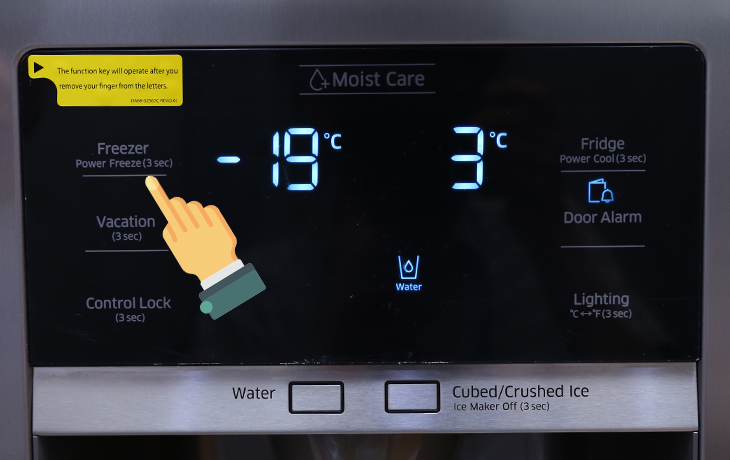 Cách sử dụng bảng điều khiển tủ lạnh Samsung RS58K/RH58K > Chỉnh nhiệt độ ngăn đông