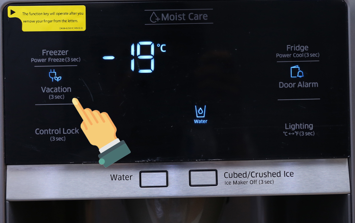 Cách sử dụng bảng điều khiển tủ lạnh Samsung RS58K/RH58K > Bật chế độ kỳ nghỉ Vacation