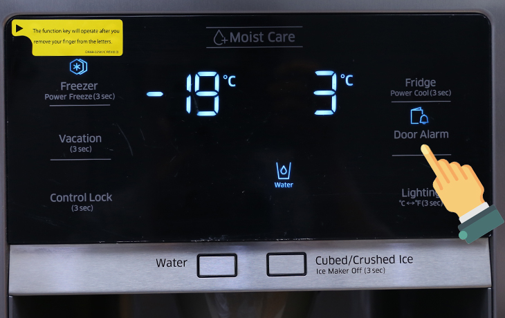 Cách sử dụng bảng điều khiển tủ lạnh Samsung RS58K/RH58K > Cảnh báo mở cửa(Door Alarm)