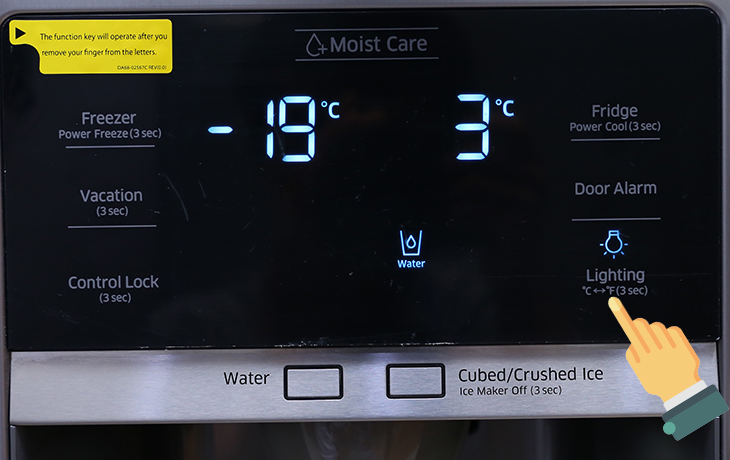 Cách sử dụng bảng điều khiển tủ lạnh Samsung RS58K/RH58K > Bật/tắt đèn lấy đá