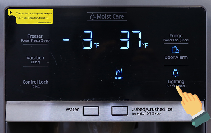 Cách sử dụng bảng điều khiển tủ lạnh Samsung RS58K/RH58K > Chuyển đổi nhiệt độ C sang độ F