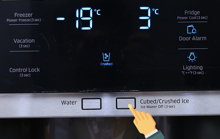 Cách sử dụng bảng điều khiển tủ lạnh Samsung RS58K/RH58K > Lấy đá nhuyễn