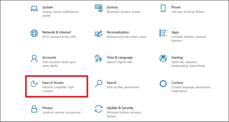 Bước 2: Chọn Ease of Access.