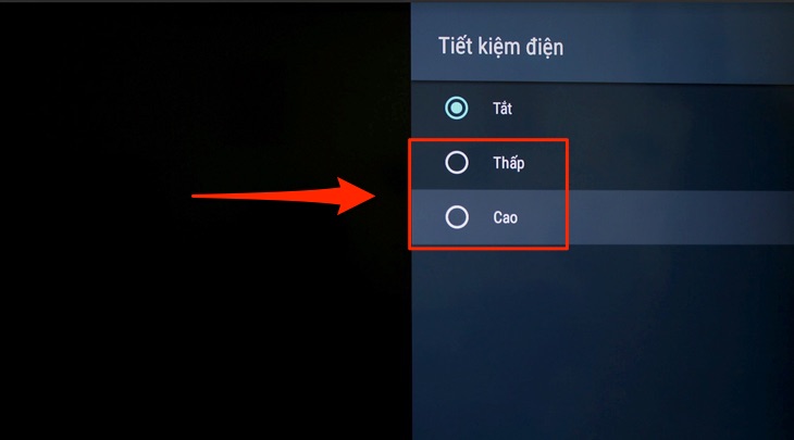 Cách bật chế độ tiết kiệm điện trên Android tivi Sony 2018 > Mục tiết kiệm điện trên tivi Sony 2018