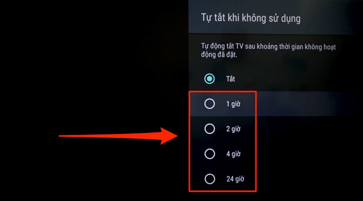 Cách bật chế độ tiết kiệm điện trên Android tivi Sony 2018 > Tùy chỉnh thời gian tắt tivi khi không dùng