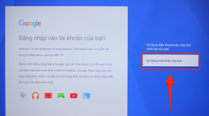 Đăng nhập tài khoản Google trên tivi Sony