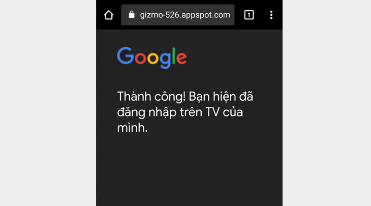 Thông báo đăng nhập lên tivi đã thành công trên điện thoại