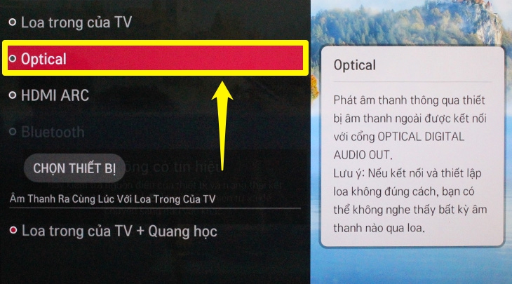 Chọn vào mục Optical