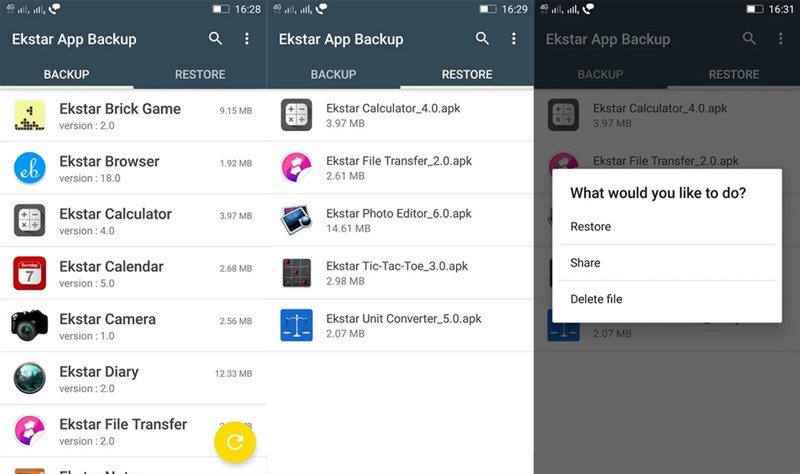 Ekstar App Backup & Restore