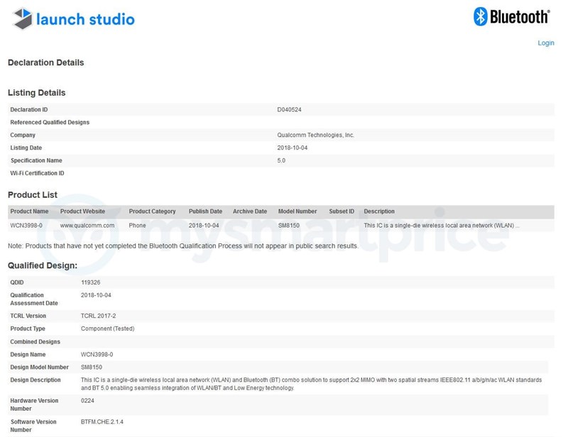 Chip cao cấp Snapdragon SM8150 được Bluetooth SIG chứng nhận