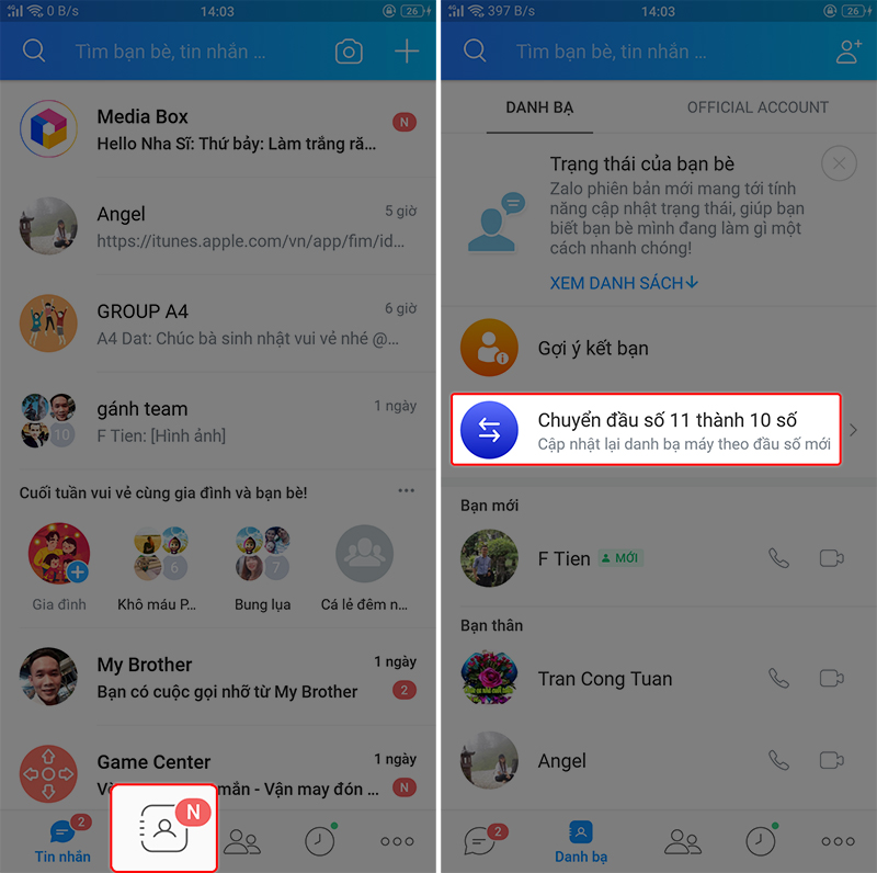 Chuyển danh bạ 11 số về 10 số