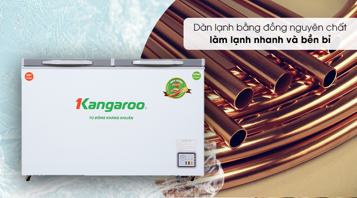 Tủ đông Kangaroo 327 lít KG498KX2 sử dụng dàn lạnh bằng đồng nguyên chất giúp làm lạnh nhanh hơn.
