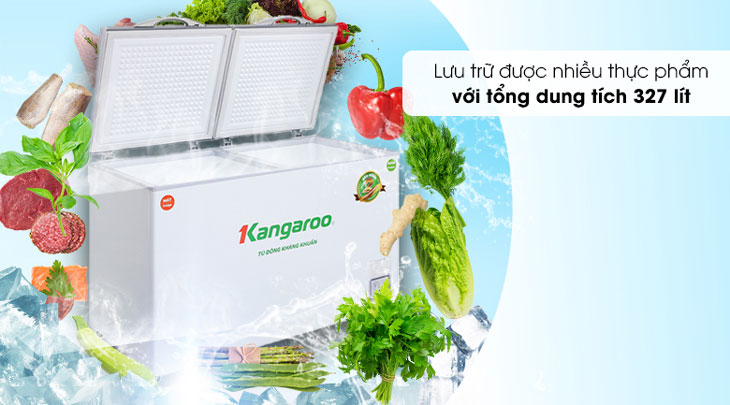 Tủ đông Kangaroo 327 lít KG498KX2 có dung tích 327 lít lưu trữ được lượng lớn thực phẩm