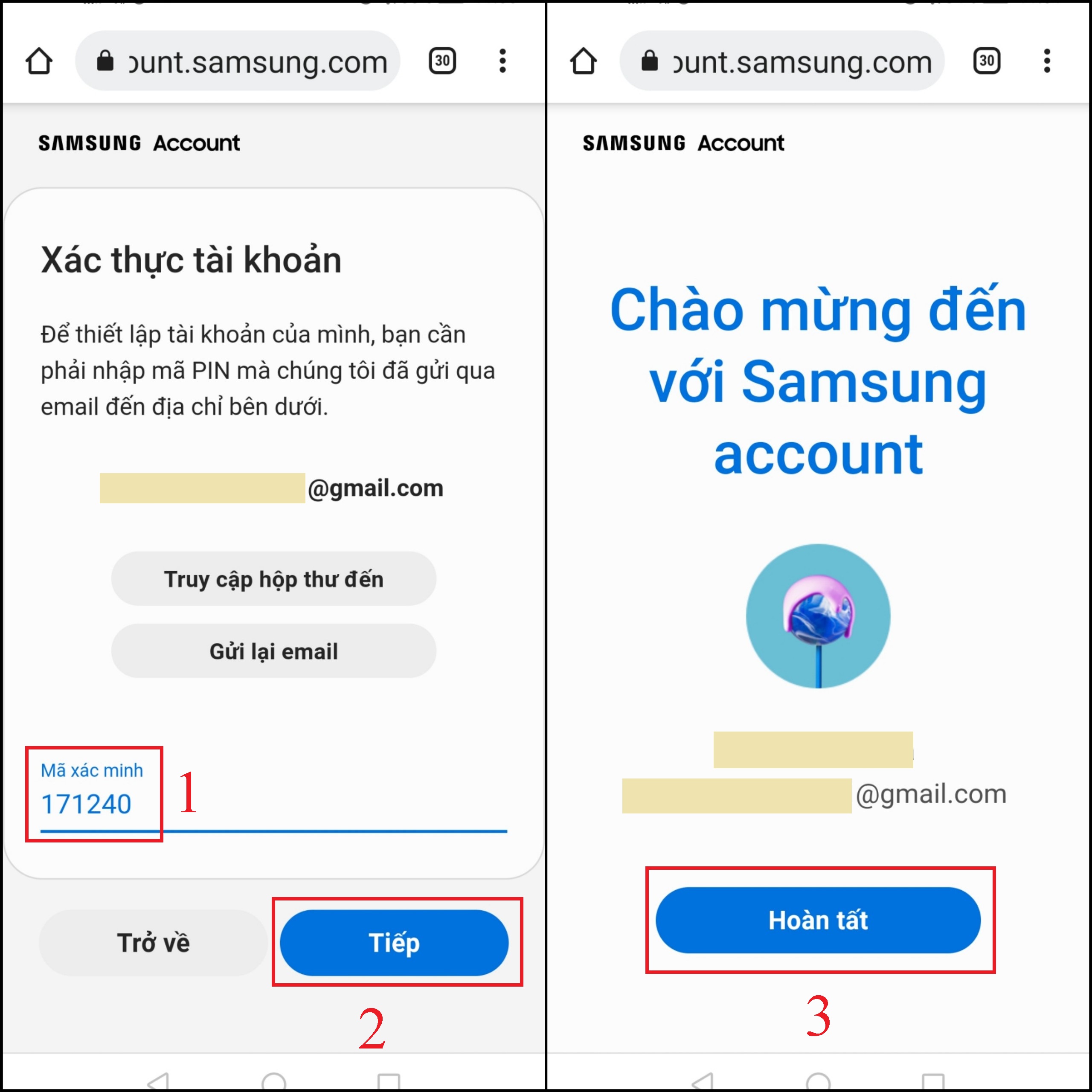 Sau khi xác thực thành công, bạn có thể bắt đầu sử dụng Samsung Account