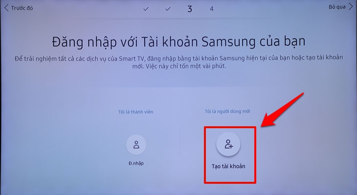 Mục Tạo tài khoản trên tivi Samsung