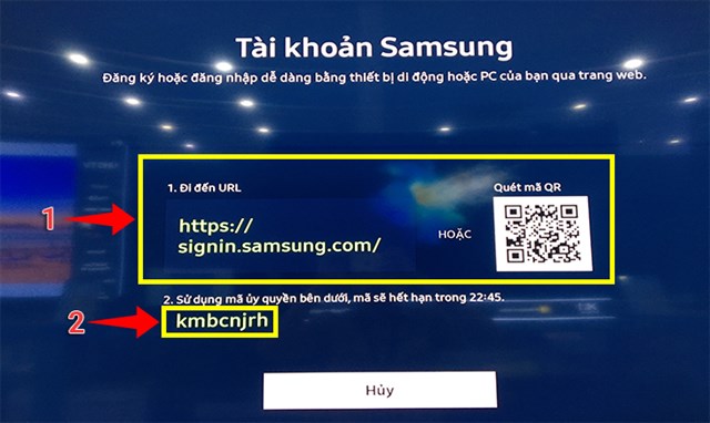 Bạn nhập địa chỉ URL hoặc quét mã QR vào trình duyệt web bằng thiết bị di động hoặc PC. Bạn sẽ được cấp một mã ủy quyền để dùng ở bước tiếp theo.