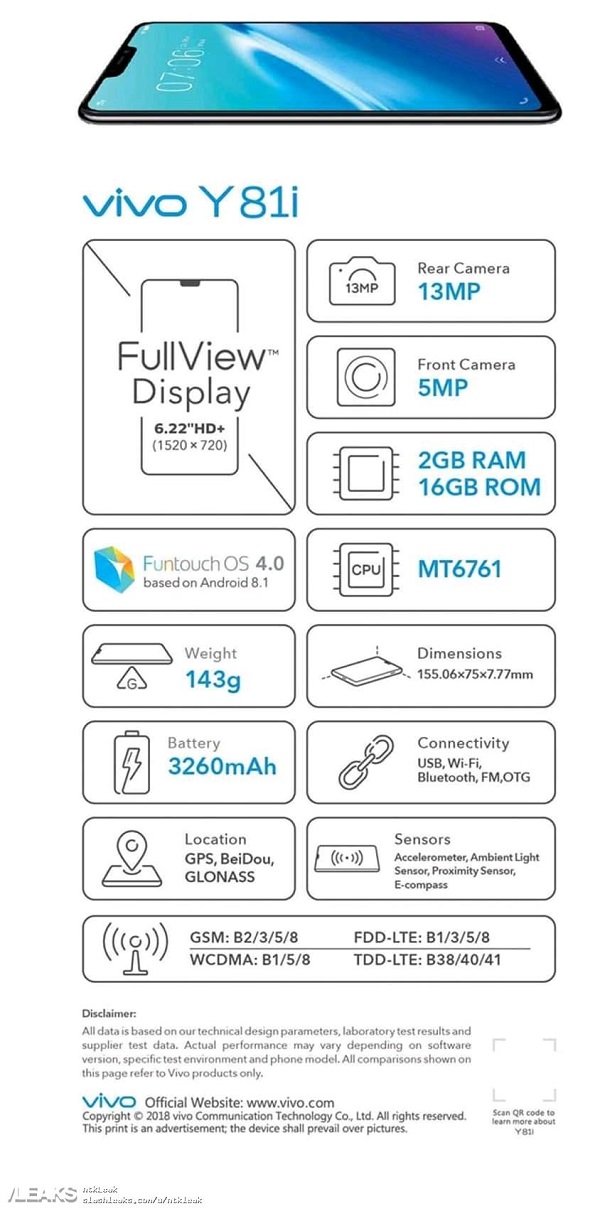 Smartphone giá rẻ Vivo Y81i lộ cấu hình đầy đủ qua poster quảng cáo
