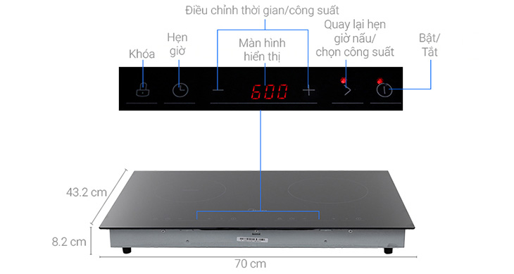 Các phím chức năng trên bảng điều khiển của bếp từ hồng ngoại Midea