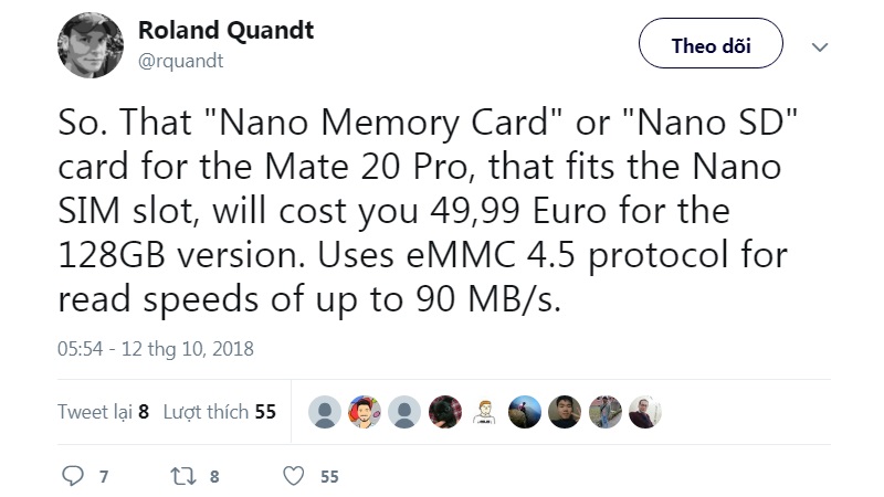 Giá bán của thẻ nhớ NM