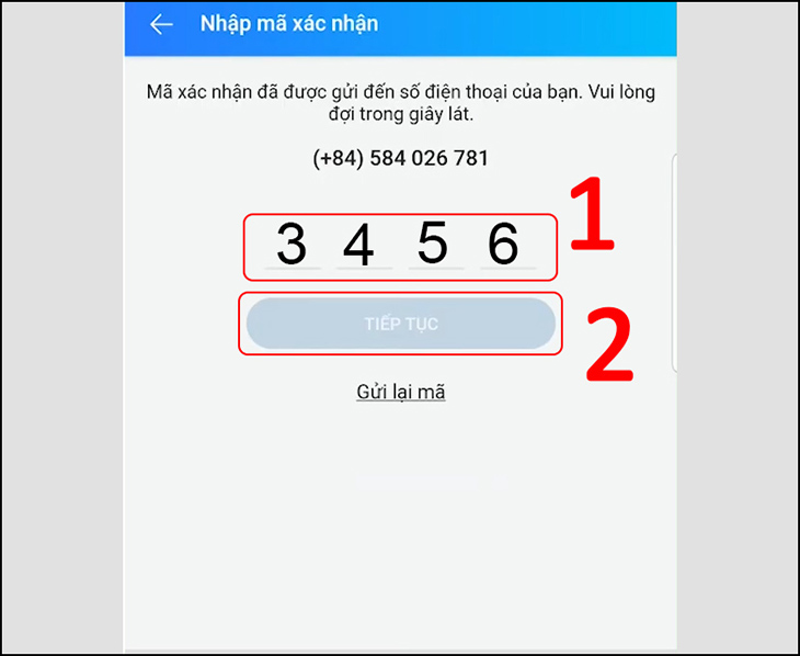 Quên mật khẩu zalo phải làm sao? > Nhập mã và chọn Tiếp tục để hoàn thành lấy lại mật khẩu