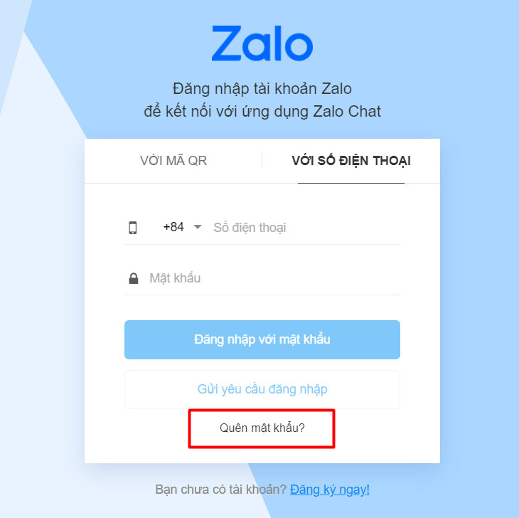 Quên mật khẩu zalo phải làm sao? > Chọn Quên mật khẩu