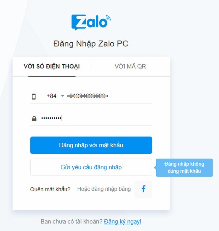 Đăng nhập gmail trong zallo