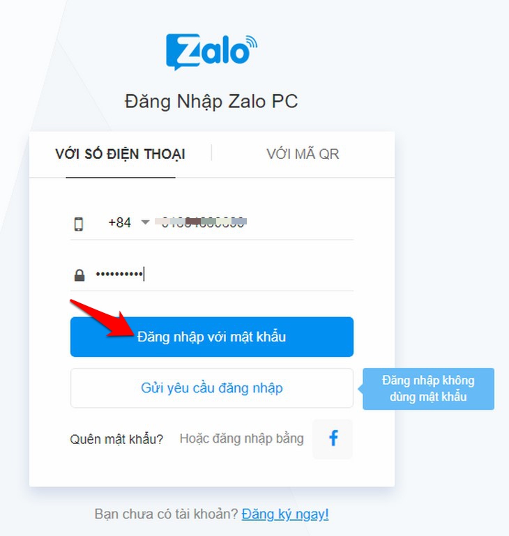 Cách đăng nhập Zalo trên máy tính nhanh chóng, đơn giản nhất > Chọn “Đăng nhập với mật khẩu