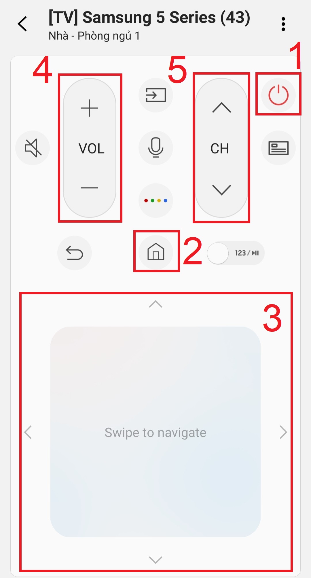 Hướng dẫn sử dụng ứng dụng SmartThings điều khiển Smart tivi Samsung > Sau khi kết nối xong giao diện chính của bộ điều khiển tivi với đầy đủ các nút