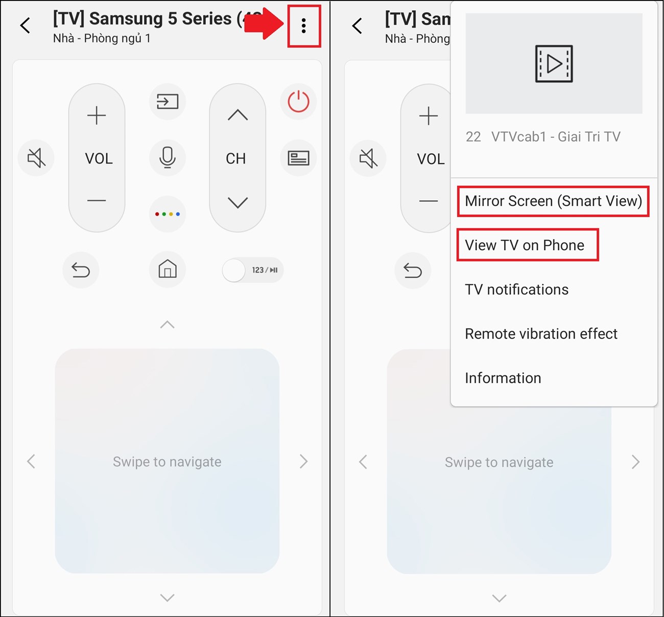 Hướng dẫn sử dụng ứng dụng SmartThings điều khiển Smart tivi Samsung > Nếu bạn bấm vào dấu Ba chấm dọc ở góc trái phía trên, ứng dụng còn một số tiện ích khác