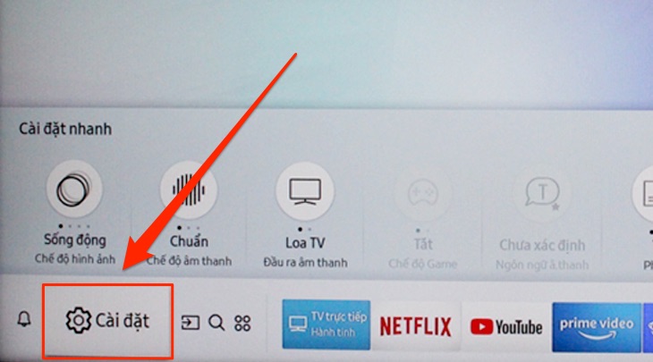 Mục cài đặt trên tivi Samsung