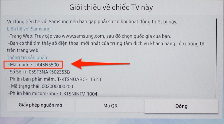 Tên của tivi Samsung