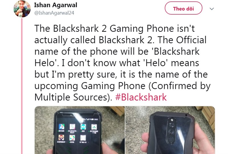 Xiaomi Black Shark 2 có thể được gọi là Black Shark Helo Xiaomi Black Shark 2 có thể được gọi là Black Shark Helo