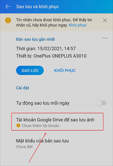 Nếu bạn đang sao lưu ảnh của mình, hãy chọn tài khoản Google Drive để sao lưu ảnh của bạn.