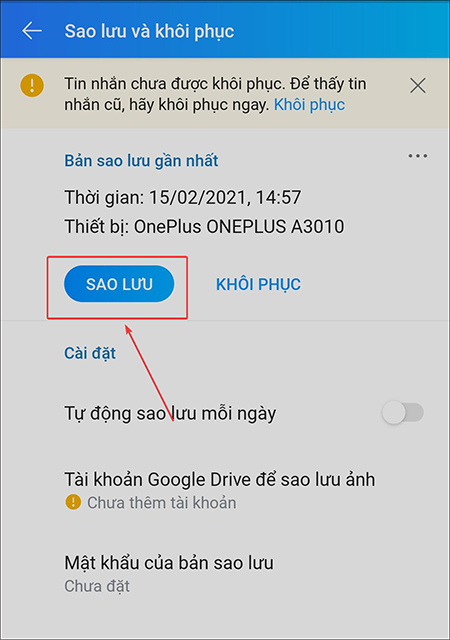 Cách đồng bộ tin nhắn Zalo trên điện thoại và máy tính nhanh chỉ trong 1 nốt nhạc > Bạn hãy chọn mục Sao lưu.