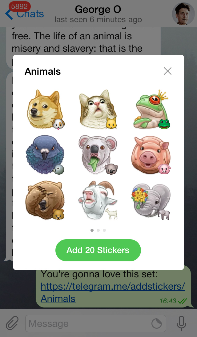 Telegram có nhiều Sticker vui nhộn, độc đáo