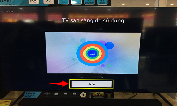 Smart tivi Samsung thông báo đã hoàn tất thiết lập đầu tiên bằng điều khiển và sẵn sàng để sử dụng