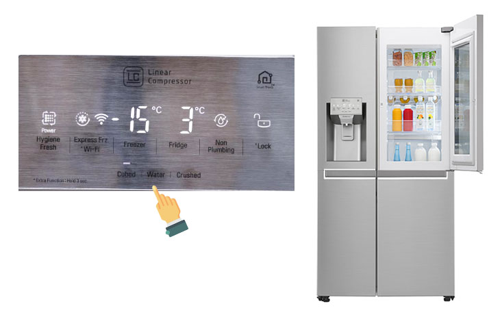 Cách sử dụng bảng điều khiển tủ lạnh LG Inverter GR-X247JS, GR-P247JS > Chức năng lấy nước